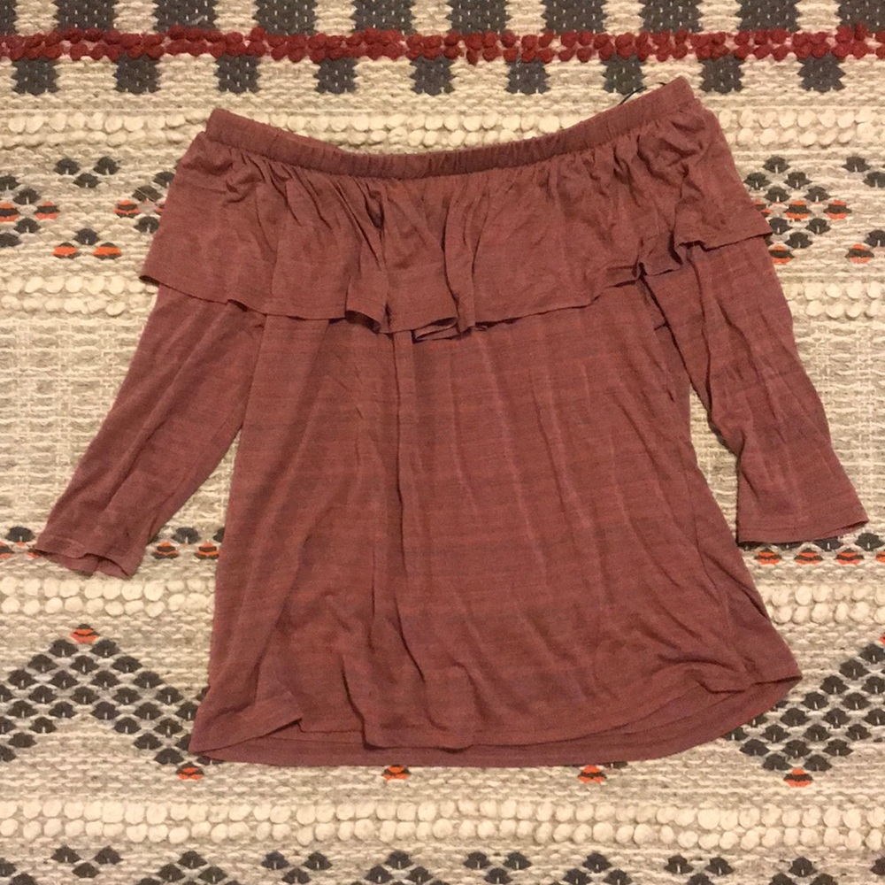 Soft red off the shoulders top from Anthropologie